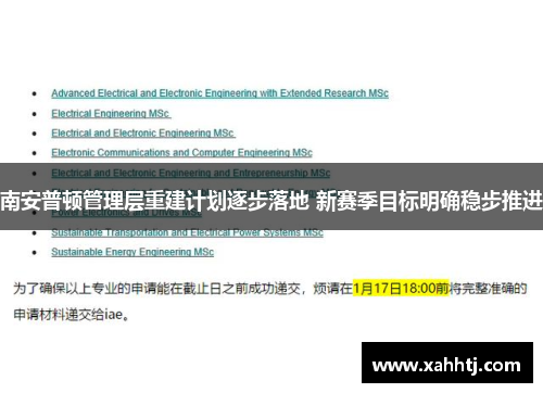 南安普顿管理层重建计划逐步落地 新赛季目标明确稳步推进