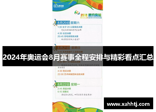 2024年奥运会8月赛事全程安排与精彩看点汇总
